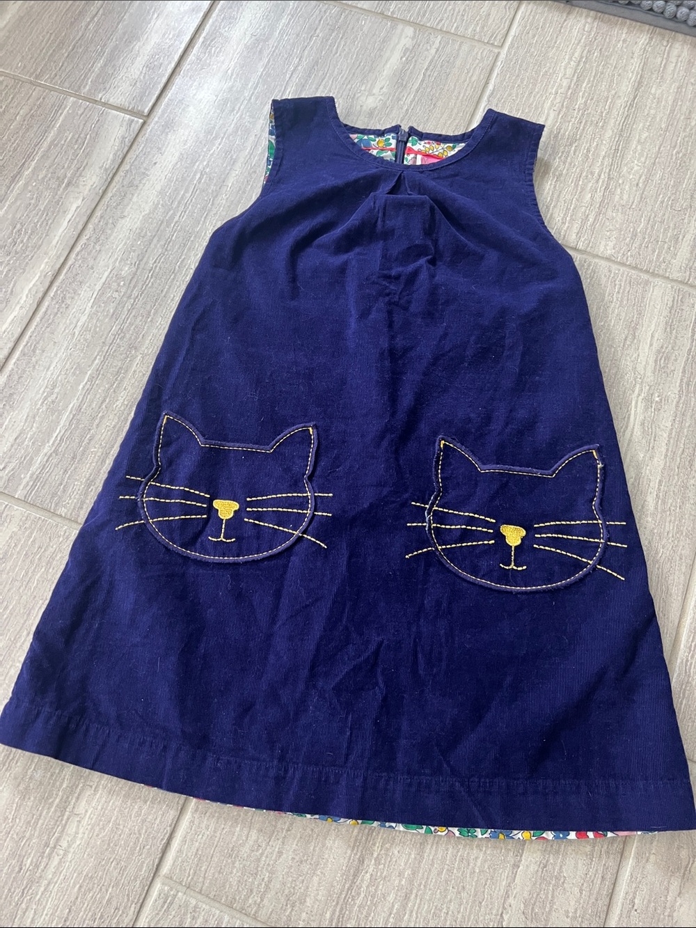 Mini Boden cat Corduroy Dress with Floral Lining